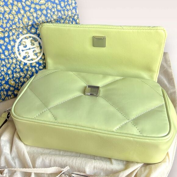 💚Brand New Tory Burch Kira Top Handle Napa Diamond Quilted Bag in Pear / Silver - Picture 10 of 17